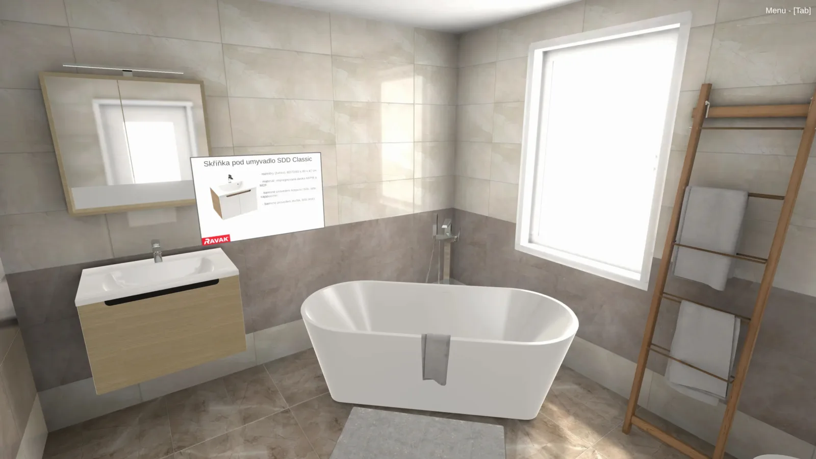 Bathroom Showroom, a 3D bathroom with a freestanding bathtub and a sink unit