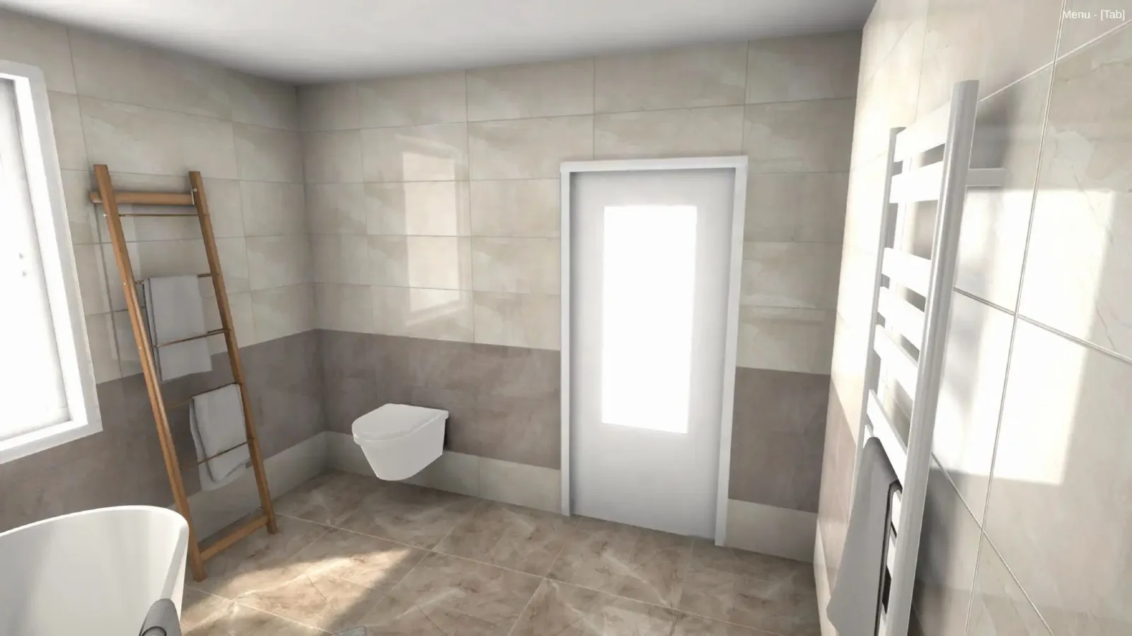 Bathroom Showroom, a 3D bathroom with a toilet and a tall radiator