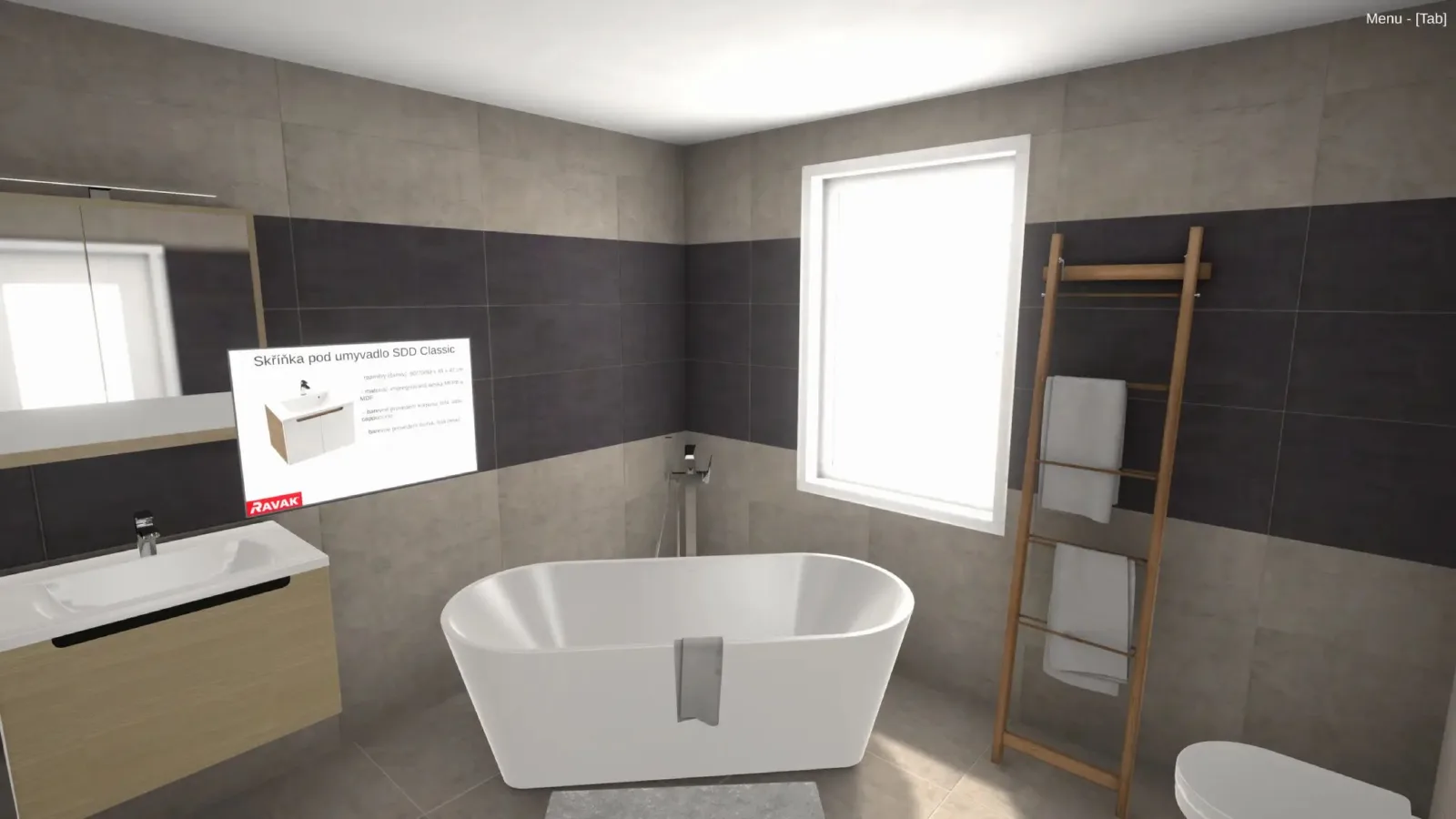 Bathroom Showroom, a 3D bathroom with a bathtub and a wide sink unit